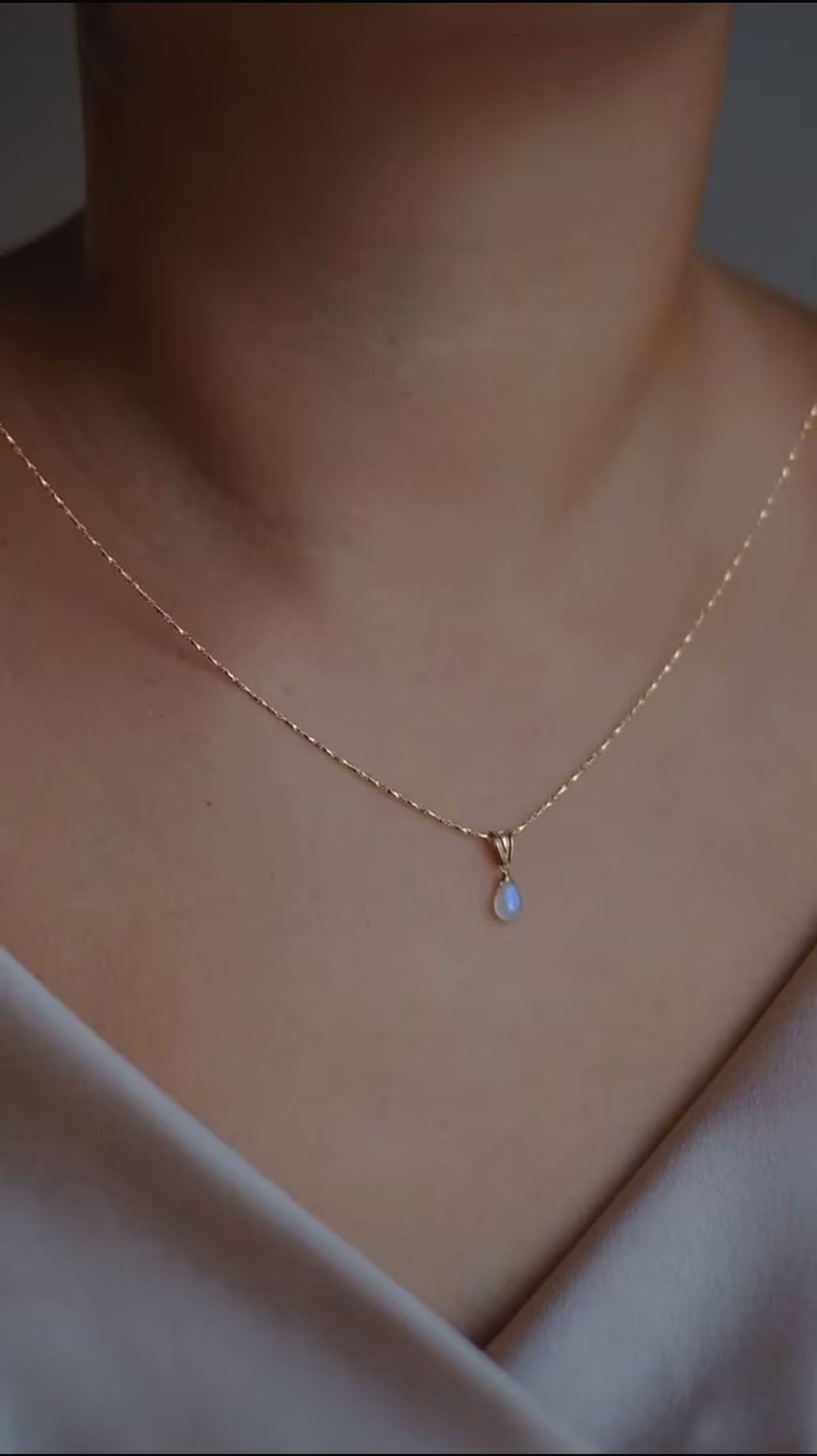 Moonstone Necklace with Gold Drop Pendant